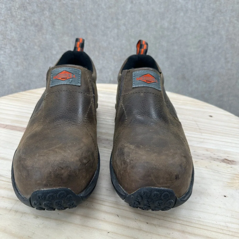 Merrell Jungle Moc Work Shoes Mens 7 Brown Leather Composite Toe Slip On